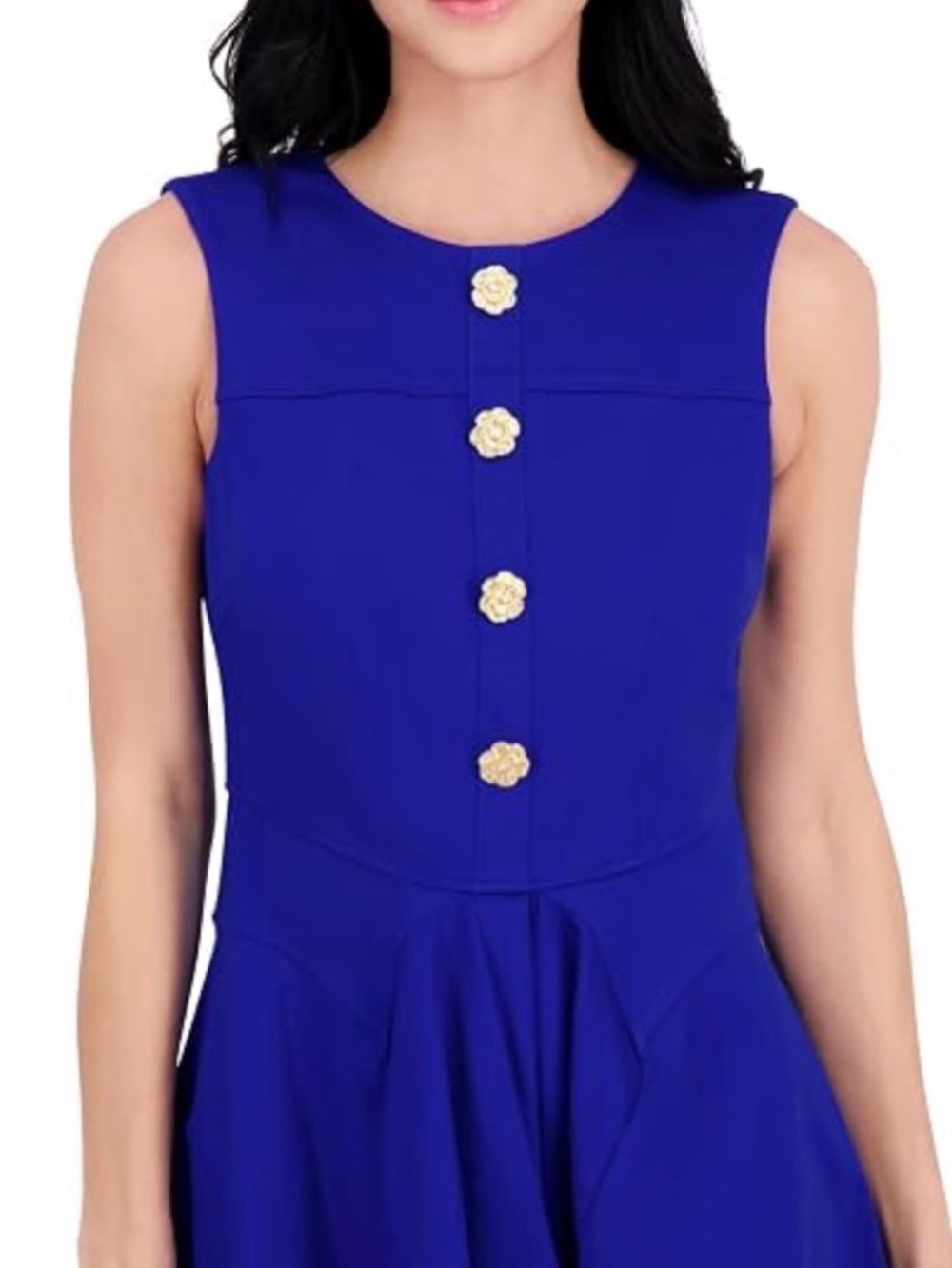 Kensie Sleeveless Royal Blue Fit-and-Flare Dress with Decorative Buttons - Picture 1 of 2